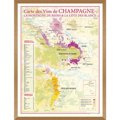 Carte des Vins de Champagne "La Montagne de Reims" encadrée