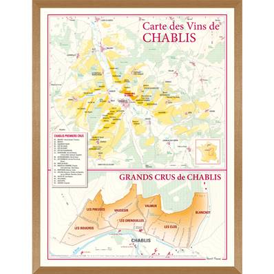 Carte des Vins de Chablis et des Grands Crus de Chablis encadrée