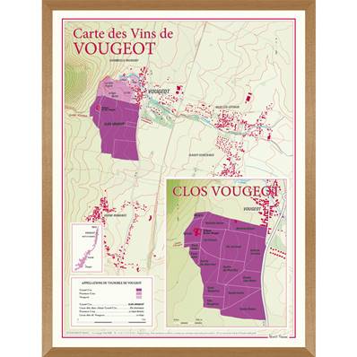 Carte des Vins de Vougeot et Clos Vougeot encadrée