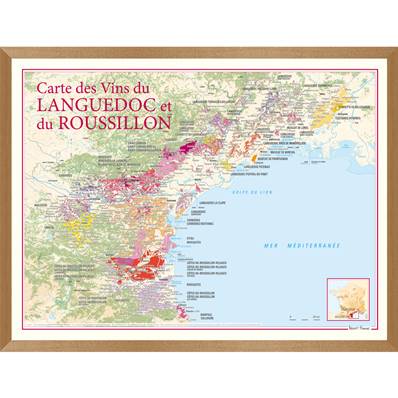 Carte des Vins du Languedoc et du Roussillon encadrée