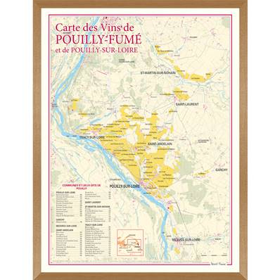 Carte des Vins de Pouilly-Fumé et de Pouilly-sur-Loire encadrée